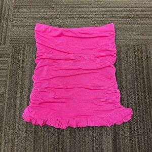 SHEIN Bright Pink Ruched Ruffle Mini Skirt Fitted Stretchy